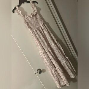 White Maxi with Ruffles and Pink Flowers